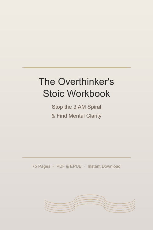 The Overthinker's Stoic Workbook digital cover - meditation journal for anxiety relief